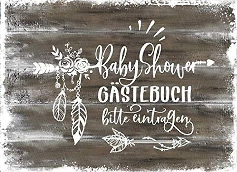 Baby Shower Gästebuch: Rustikales Babyshower Gäste Buch Liniert Zum Ausfüllen: Rat für Eltern, Wünsche für Baby, Geschenke Log - Mädchen Junge Erinnerungsbuch Zur Geburt / Party Dekoration Holz Boho