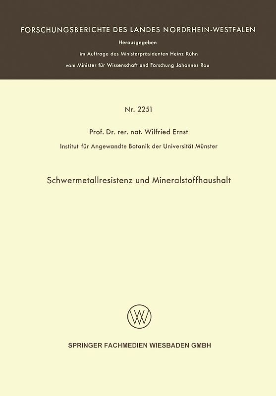 Schwermetallresistenz und Mineralstoffhaushalt
