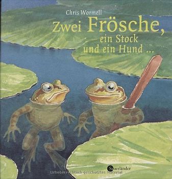 Zwei Frösche, ein Stock und ein Hund