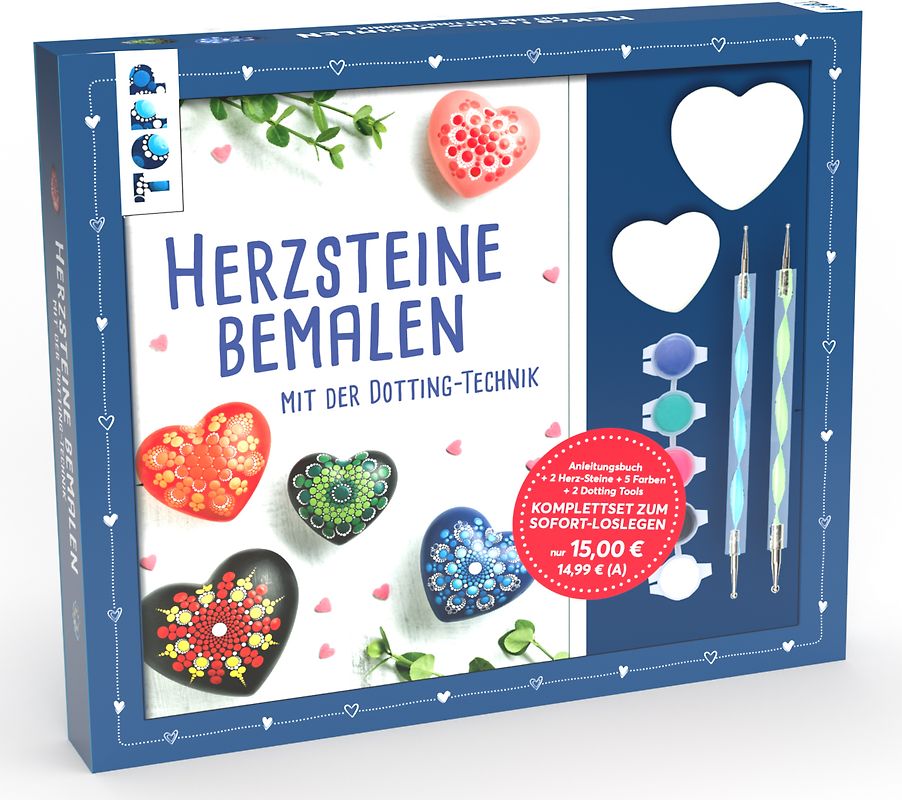 Kreativ-Set Herz-Steine bemalen mit der Dotting-Technik
