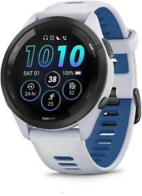 Garmin Forerunner 265 46 mm blanc/noir et bracelet en silicone bleu/blanc