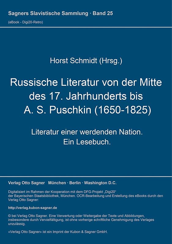 Russische Literatur von der Mitte des 17. Jahrhunderts bis A. S. Puschkin (1650-1825)