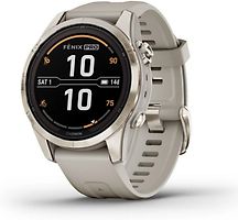Garmin Fenix 7S Pro 42 mm or avec bracelet en silicone beige [Wi-Fi, Sapphire Solar Edition]