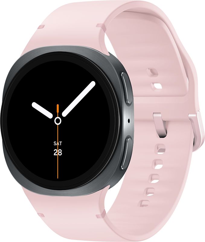 Samsung Galaxy Watch8 44 mm Boîtier aluminium graphite sur Sport en silicone M/L rose [Wi-Fi + 4G]