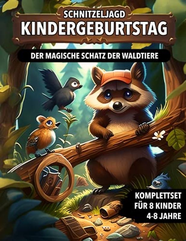Schnitzeljagd Kindergeburtstag Waldtiere: Schatzsuche von 4 bis zu 8 Jahre Kinder - Komplettset mit Schatzkarte, Rätseln, Einladungen, Urkunden und vieles mehr!