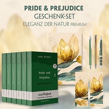 Stolz und Vorurteil Geschenkset - 6 Bücher (Softcover + Audio-Online) + Eleganz der Natur Schreibset Premium