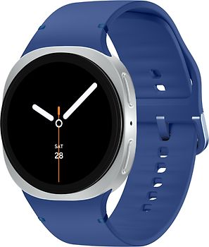 Samsung Galaxy Watch8 40 mm Boîtier aluminium argent sur Sport en silicone M/L bleu nuit [Wi-Fi + 4G]