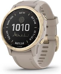 Image of Garmin Fenix 6S 42 mm beige met een beige siliconen polsband [Pro Solar Edition] (Refurbished)