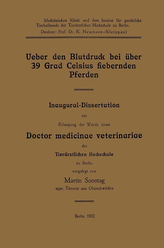 Ueber den Blutdruck bei über 39 Grad Celsius fiebernden Pferden