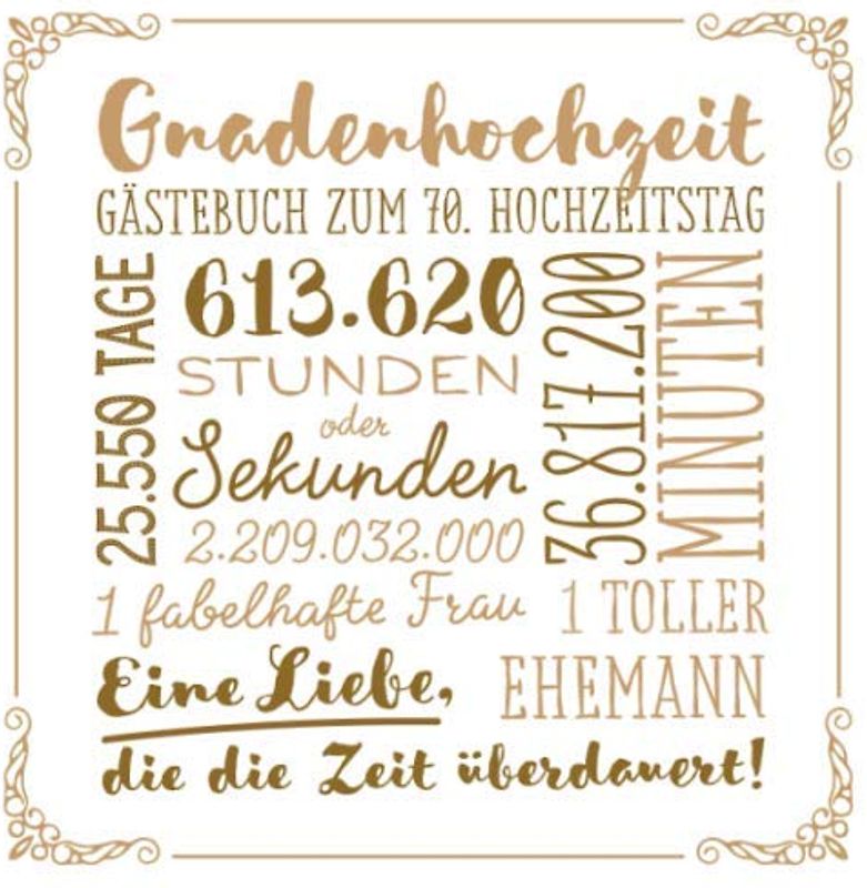 Gnadenhochzeit ~ Gästebuch zum 70. Hochzeitstag: Vintage Dekoration zur Feier der Gnaden-Hochzeit - 70 Jahre - Deko Buch für Glückwünsche und Fotos der Gäste