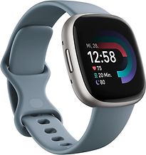 Image of Fitbit Versa 4 40 mm platina met een blauw siliconen polsband [wifi] (Refurbished)