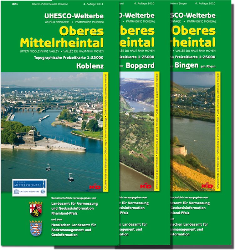 UNESCO-Welterbe - Oberes Mittelrheintal - Kartenset bestehend aus den Blättern Koblenz, Loreley-Boppard und Rüdesheim am Rhein /Bingen am Rhein (WR)