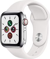 Apple Watch Series 5 40 mm Caja de acero inoxidable plata con Correa deportiva blanca [Wifi + Cellular]