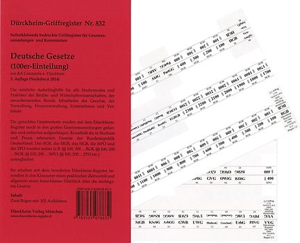 Schönfelder 100er Griffregister Nr. 832: 102 bedruckte selbstklebende Griffregister für Deutsche Gesetze 100er-Einteilung