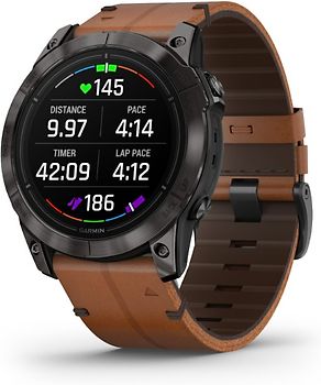 Garmin Epix Pro (Gen 2) 51 mm noir/gris carbone Titan DLC avec bracelet en cuir QuickFit marron [Wi-Fi, Sapphire Edition]