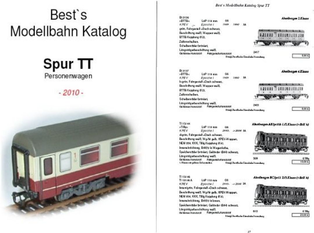 Best`s Modellbahn Katalog Spur TT Personenwagen 2010