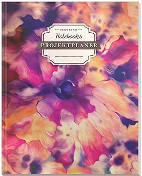 DÉKOKIND Projekt Planer | DIN A4, 100+ Seiten, Register, Kontakte, Vintage Softcover | Für über 50 Projekte geeignet| Motiv: Abstrakte Blumen