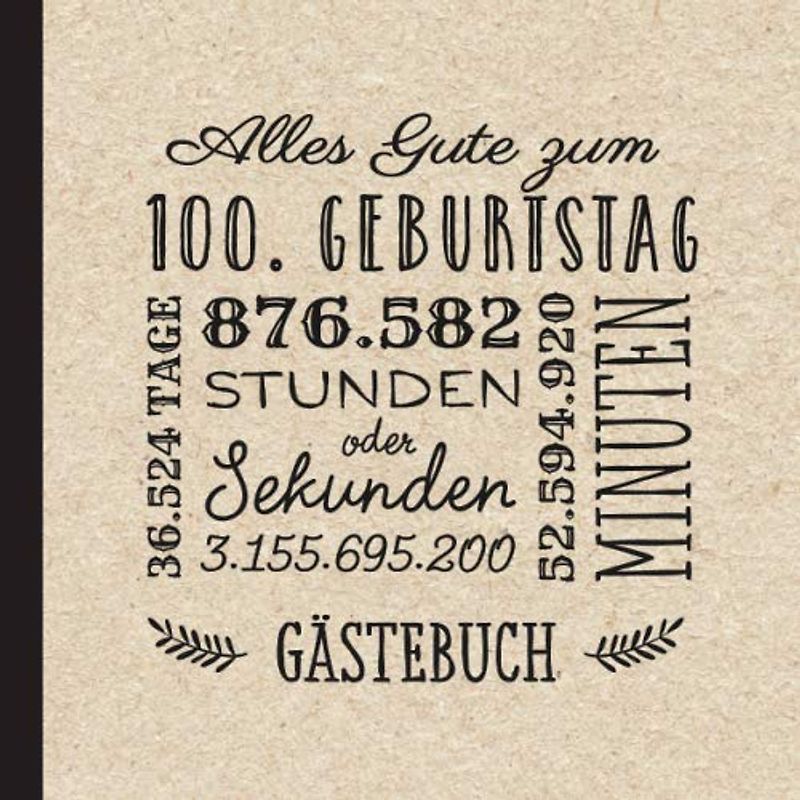 Alles Gute zum 100. Geburtstag: Vintage Gästebuch zum 100.Geburtstag für Mann oder Frau - 100 Jahre Geburtstagsgeschenk & Deko - Buch für Glückwünsche und Fotos der Gäste