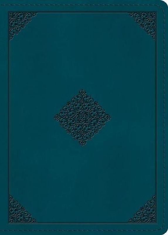 ESV Large Print Personal Size Bible, Red Letter (Trutone, Deep Teal, Ornament Design)