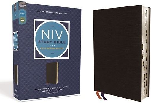 NIV Study Bible, Fully Revised Edition, Bonded Leather, Black, Red Letter, Thumb Indexed, Comfort Print