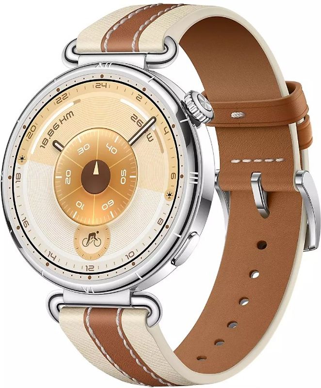 Huawei Watch GT 6 41 mm boîtier en acier inoxydable argent avec bracelet en cuir brun