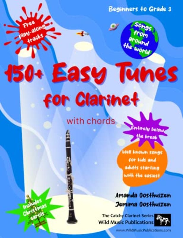 150+ Easy Tunes for Clarinet with chords: Well known songs for kids and adults starting with the easiest: Free downloadable play along tracks: ... and improvers: Fun music for Clarinet.