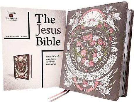 The Jesus Bible Artist Edition, Niv, (with Thumb Tabs to Help Locate the Books of the Bible), Leathersoft, Gray Floral, Thumb Indexed, Comfort Print