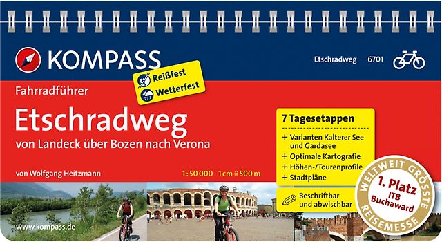 KOMPASS Fahrradführer Etschradweg, von Landeck über Bozen nach Verona