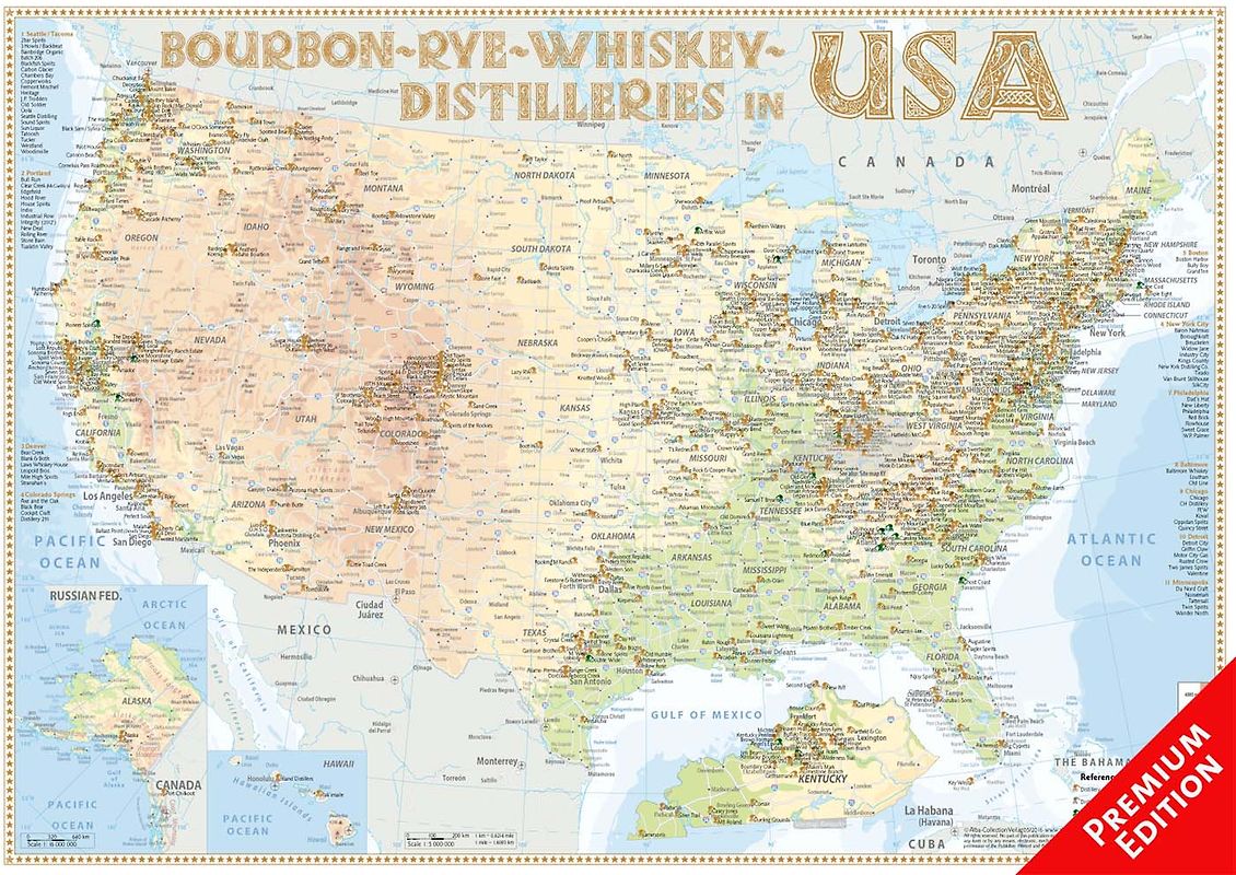 Whiskey Distilleries USA - Poster 60x42cm Premium Edition