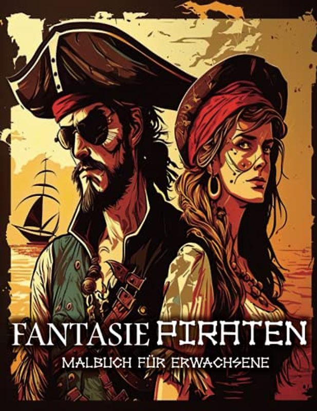 Fantasie Piraten Malbuch für Erwachsene: Schöne Malbuchseiten Porträts zeigen Männer und Frauen Piraten in der Meereswelt (Malbuch Entspannung)