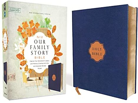 NIV, Our Family Story Bible, Leathersoft over Board, Navy, Red Letter, Comfort Print: Capture Your Generation’s Legacy with Memory-Creating Activities and Keepsake Storage Pocket