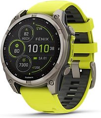 Garmin Fenix 8 47 mm titanium met siliconen polsband geel [wifi, Saphire Solar Edition]