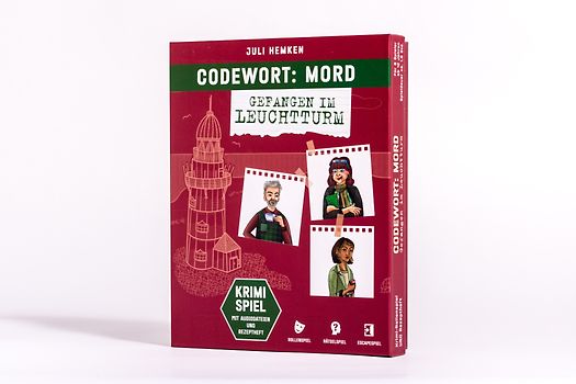 Codewort: Mord. Gefangen im Leuchtturm. Krimidinner-Rollenspiel und Kochbuch. Für 6 Spieler ab 12 Jahren.