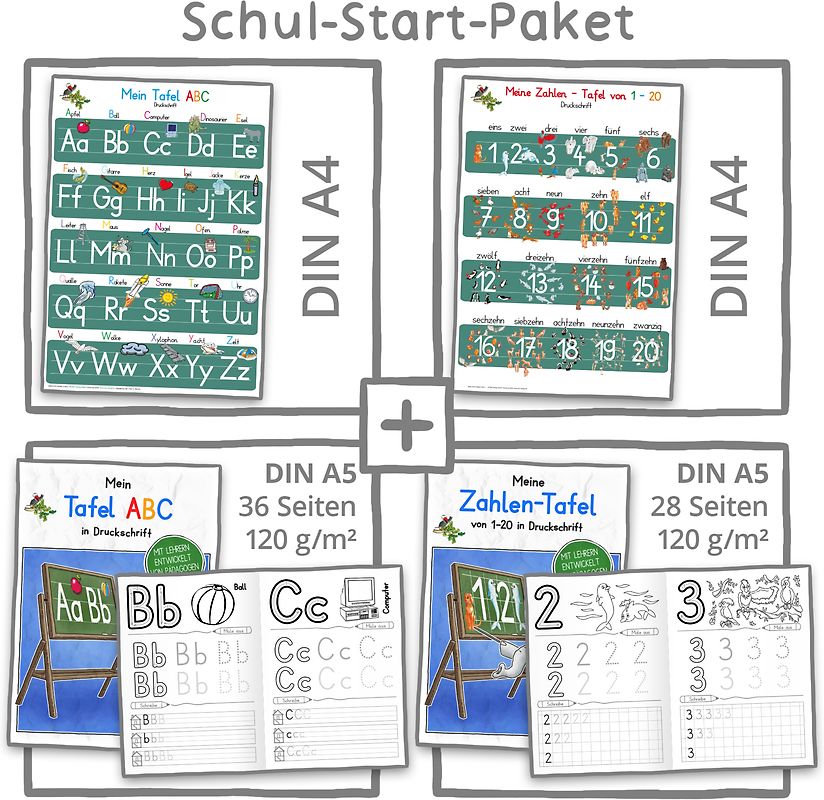 Mein Schul-Start-Paket (2 Lernposter DIN A4 + 2 Schreiblernhefte)
