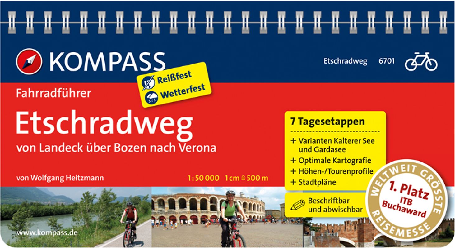 KOMPASS Fahrradführer Etschradweg, von Landeck über Bozen nach Verona
