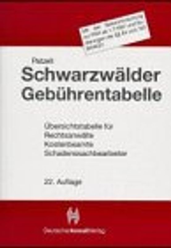 Schwarzwälder Gebührentabelle