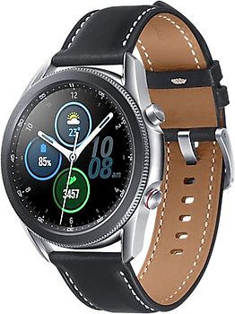 Samsung Galaxy Watch 3 45 mm boîtier en acier inoxydable mystic silver et bracelet cuir noir [Wi-Fi]