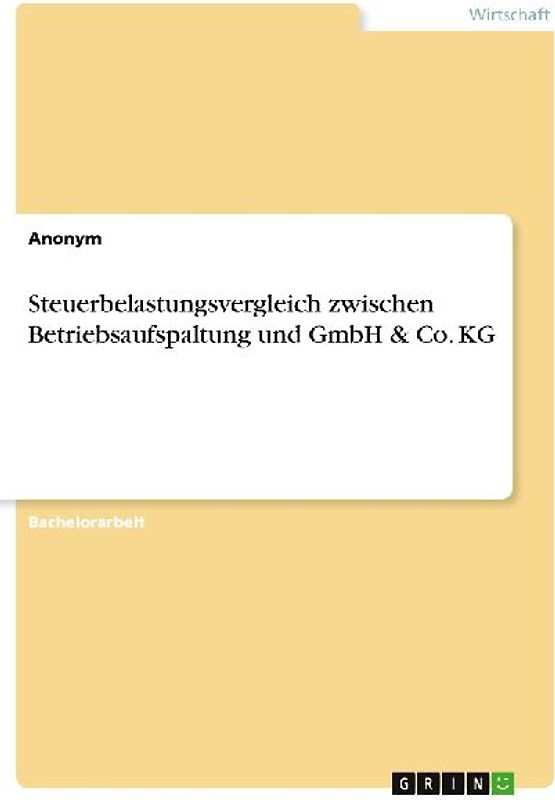 Steuerbelastungsvergleich zwischen Betriebsaufspaltung und GmbH & Co. KG