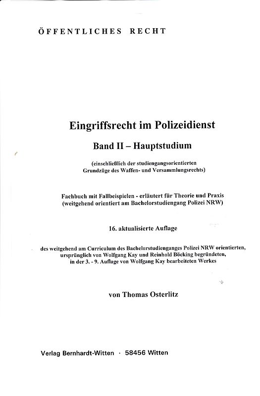 Eingriffsrecht im Polizeidienst, Band II - Hauptstudium