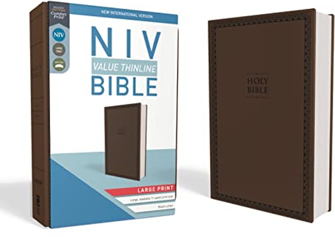 NIV, Value Thinline Bible, Large Print, Imitation Leather, Brown