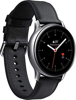 Samsung Galaxy Watch Active2 40 mm Boîtier acier inoxydable argent Bracelet cuir noir [Wi-Fi + 4G]
