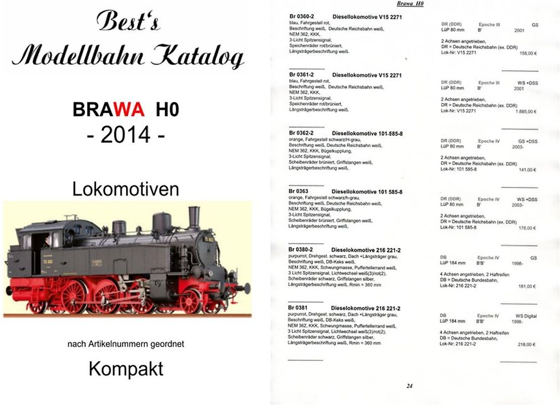 Best`s Modellbahn Katalog Brawa H0 Lokomotiven 2014 kompakt (A6)