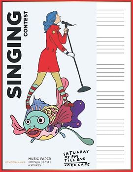 Blank Music Sheets Notebook: Music Paper With Staff Lines For Musicians and Composers, 6 Staves Per Page | Pop Art Singing Contest Theme