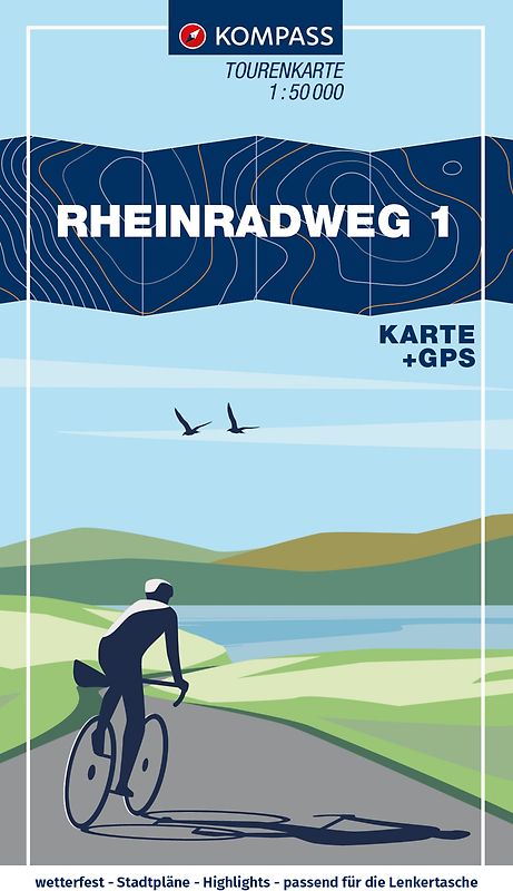 KOMPASS Fahrrad-Tourenkarte Rheinradweg 1 1:50.000