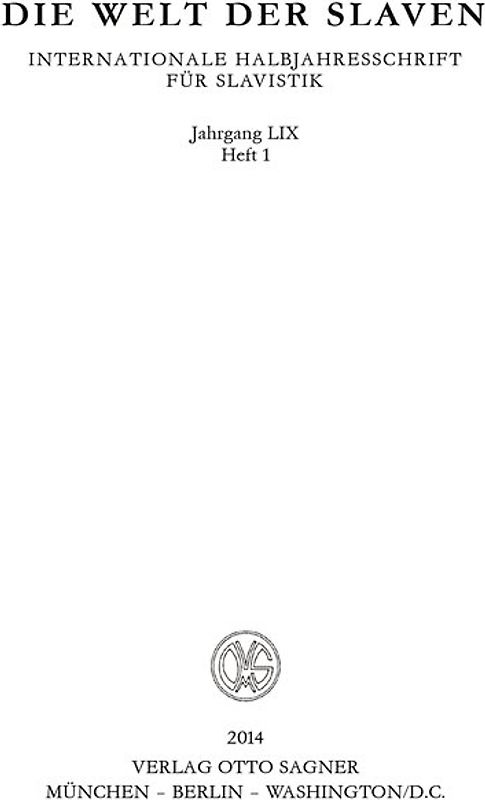 Die Welt der Slaven. Jahrgang LIX (2014) Heft 1