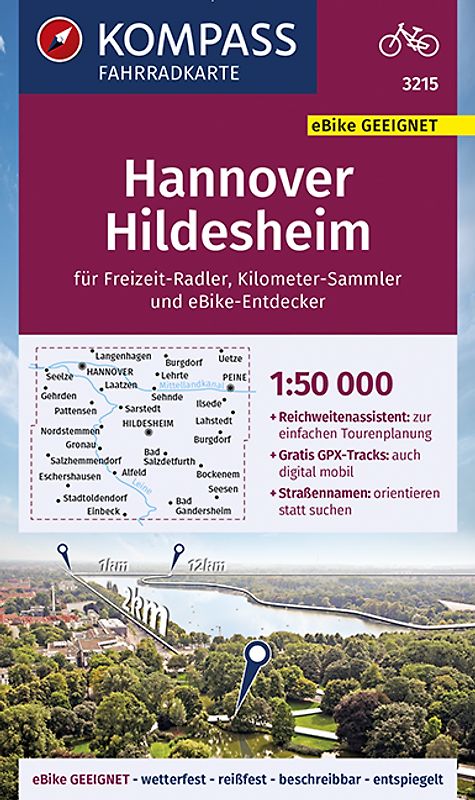 KOMPASS Fahrradkarte 3215 Hannover, Hildesheim 1:50.000