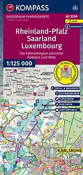 KOMPASS Großraum Fahrradkarte 3709 Rheinland-Pfalz, Saarland, Luxembourg mit Knotenpunkten 1:125.000