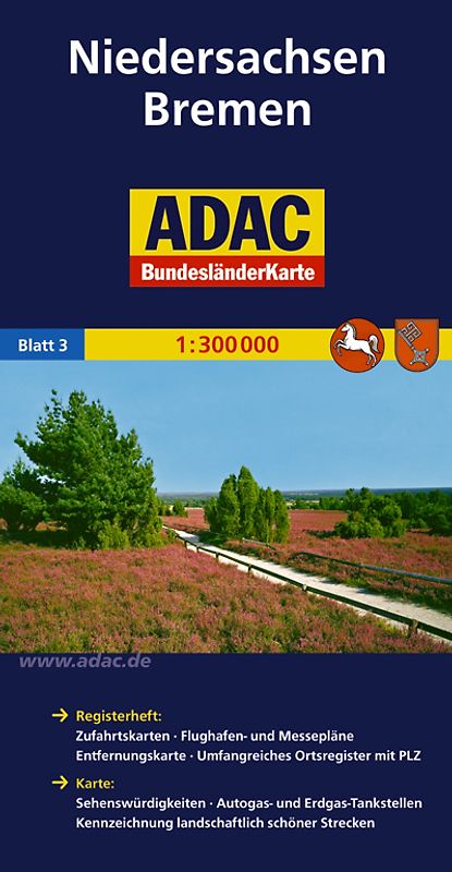 ADAC Bundesländerkarte Deutschland Blatt 03 Niedersachsen/Bremen 1:300 000