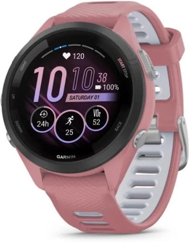 Garmin Forerunner 265S 42 mm rose/noir et bracelet en silicone rose/blanc