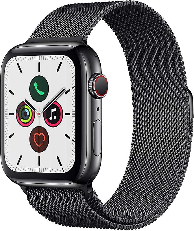 Apple Watch Series 5 44 mm Cassa in acciaio inossidabile nero siderale con Loop in maglia milanese nero siderale [Wi-Fi + Cellular]